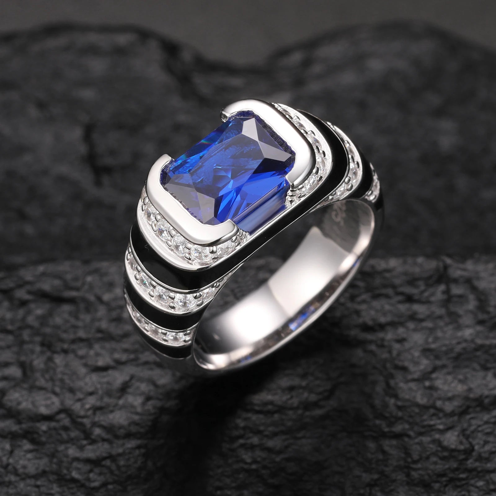 S925 Moissanite Blue Emerald Cut Ring - Different Drips