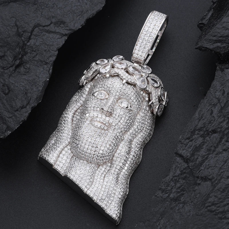 S925 Moissanite Jesus Head Pendant with Crown - Different Drips