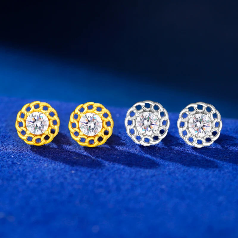 925 Sterling Silver Cuban Link Halo Stud Earrings - Different Drips