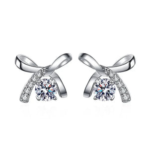 Women's S925 Ribbon Bowknot Tie Moissanite Diamond Stud Earrings - Different Drips