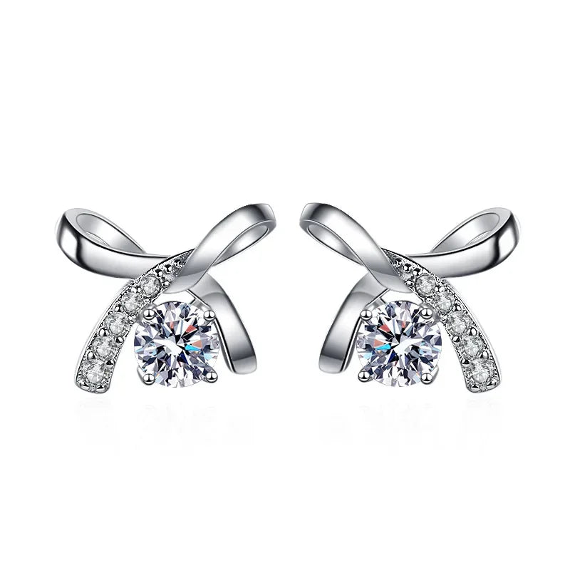 Women's S925 Ribbon Bowknot Tie Moissanite Diamond Stud Earrings - Different Drips