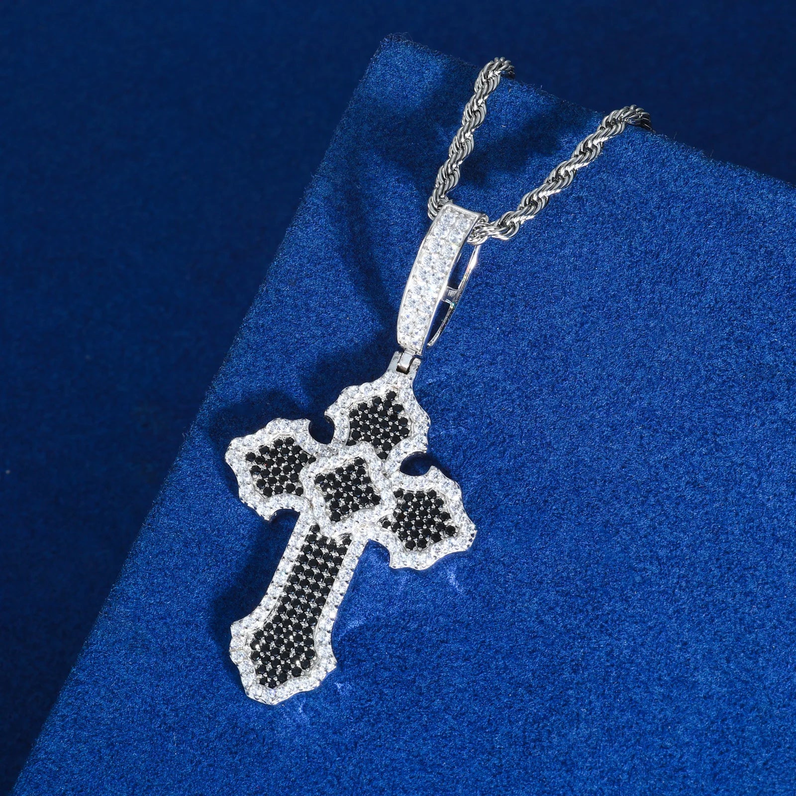 Black Pave Budded Cross Moissanite Pendant - Different Drips