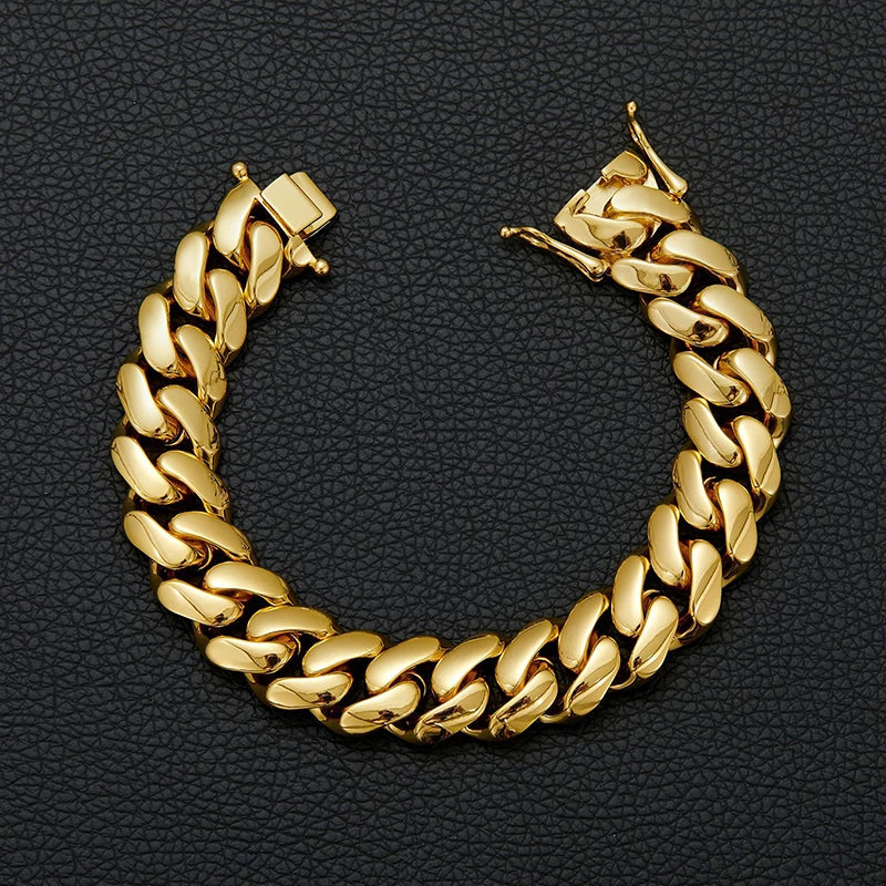 10-22mm Solid 18k Gold Plated Miami Cuban Link Bracelet - Different Drips