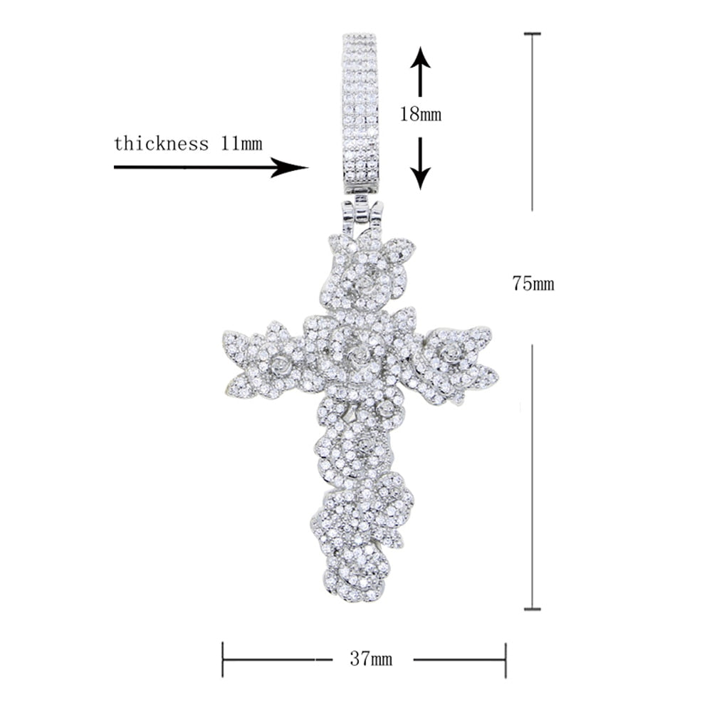 All Over Rose Cross Pendant - Different Drips