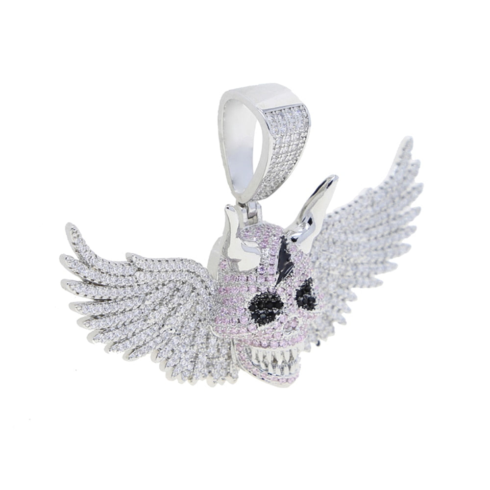 Iced Out Winged Demon Skull Pendant - Different Drips