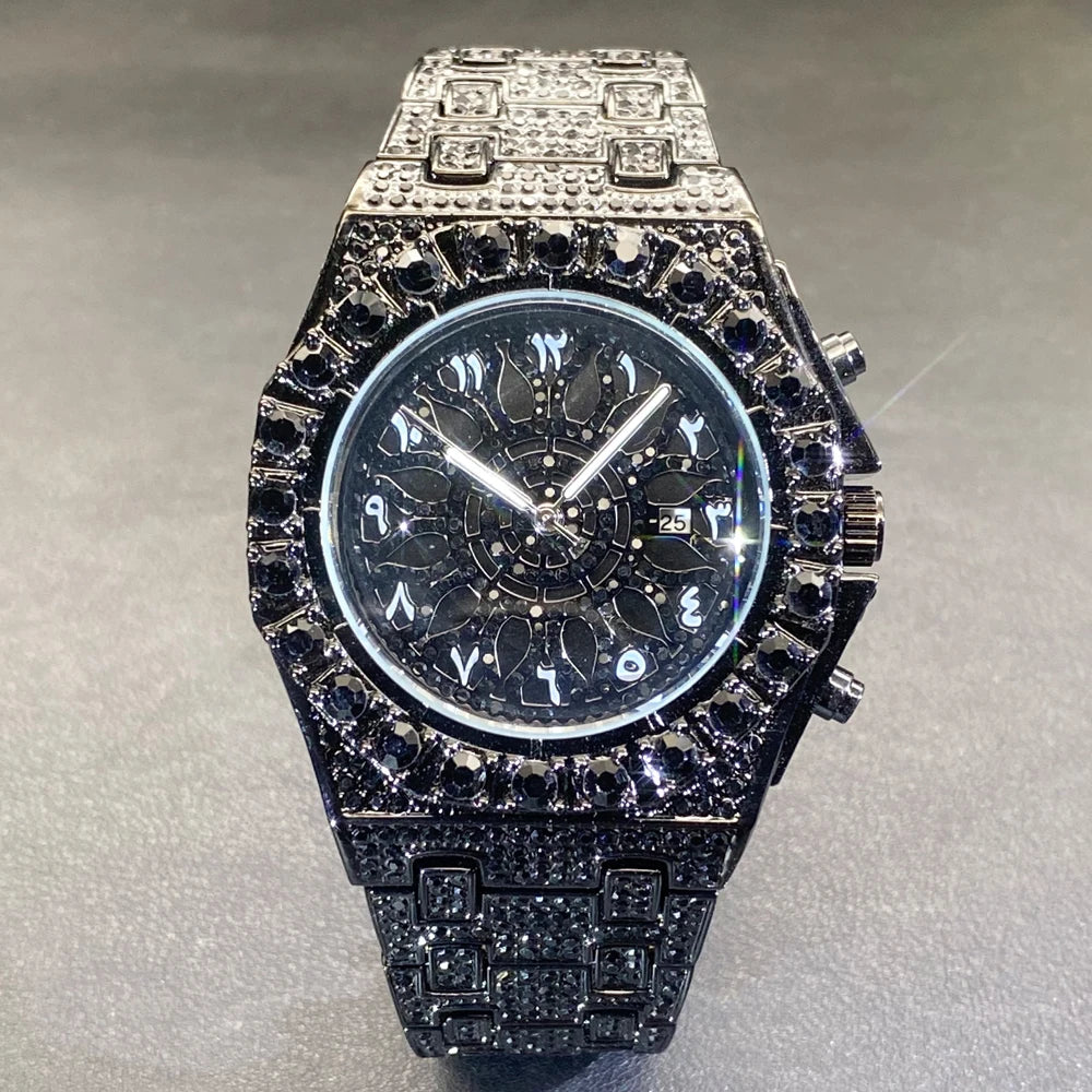 Fully Iced Green Arabic Numeral Watch - Different Drips
