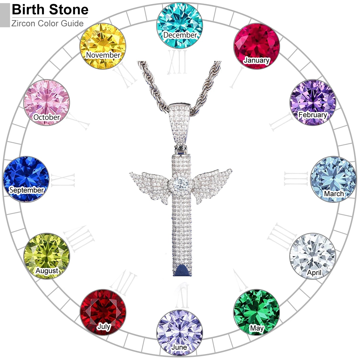 S925 Birth Stone Moissanite Winged Whistle Pendant - Different Drips