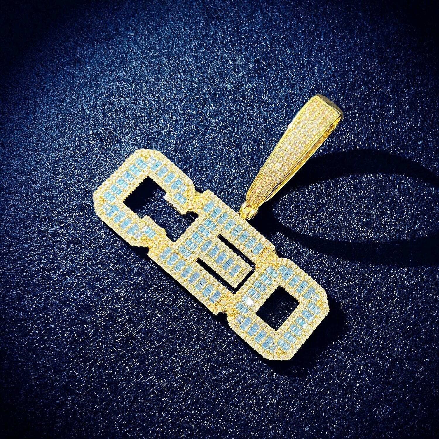 Blue Baguette Bold Custom Letter Pendant - Different Drips