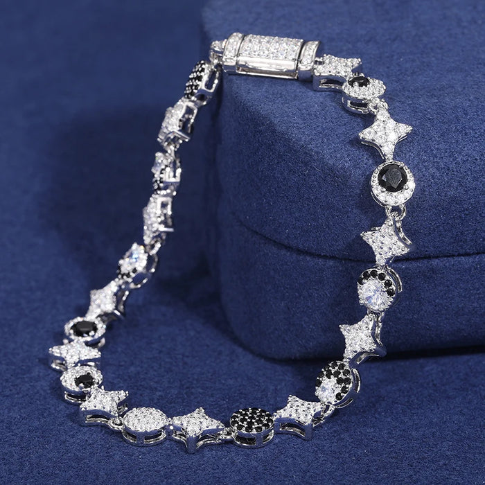 S925 Black & White Moissanite Star Link Bracelet - Different Drips