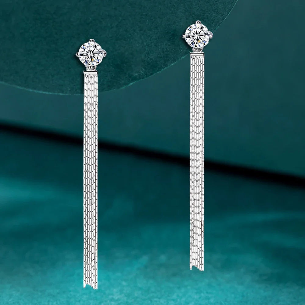 Women's S925 Moissanite Diamond Long Tassel Earrings - Different Drips