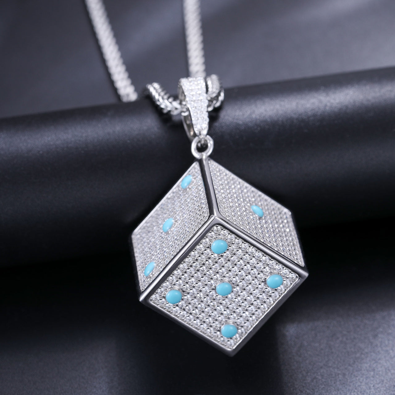 S925 Moissanite Glow In The Dark Dice Pendant - Different Drips
