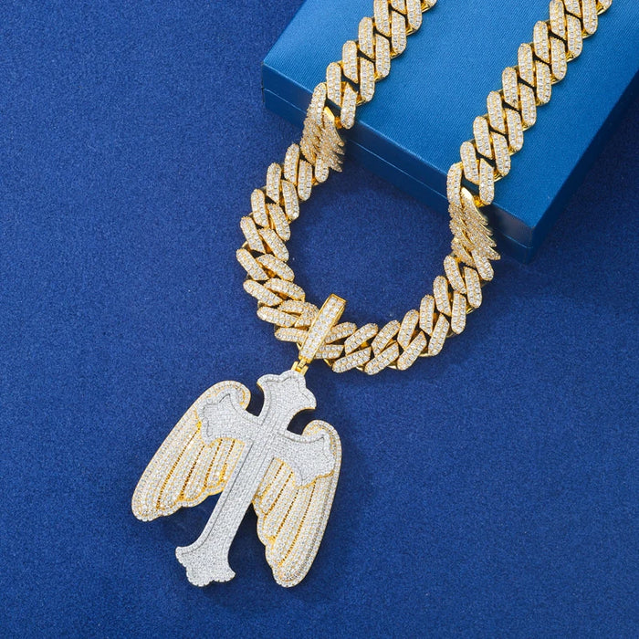 S925 Moissanite Angel Wing Cross Pendant - Different Drips