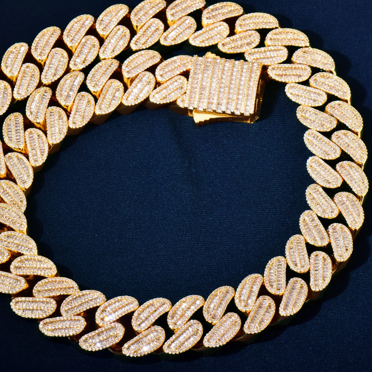 21mm All Over Baguette Cuban Link Chain - Different Drips