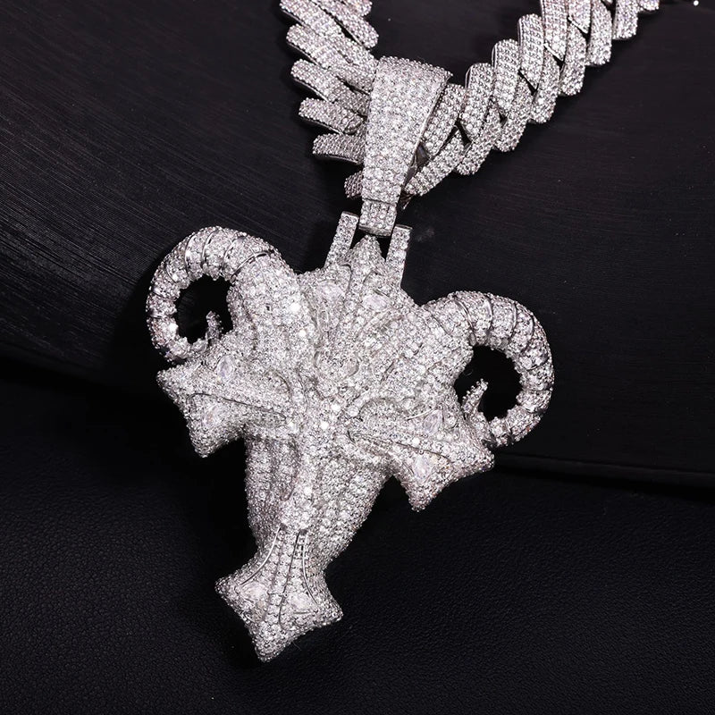 Iced Ram Horn Cross Pendant - Different Drips