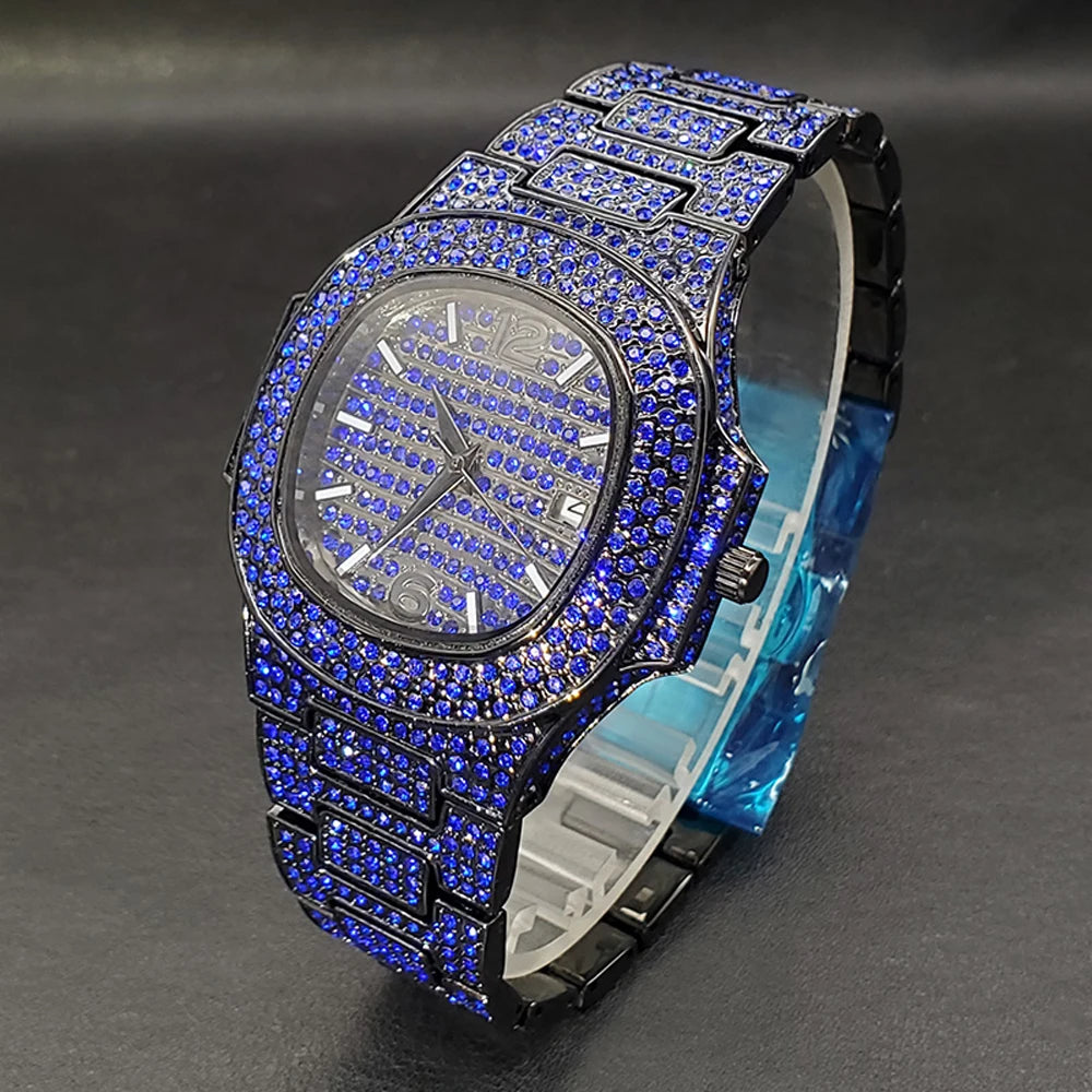 Bust Down Pink Cushion Case Watch with Date Window - Different Drips