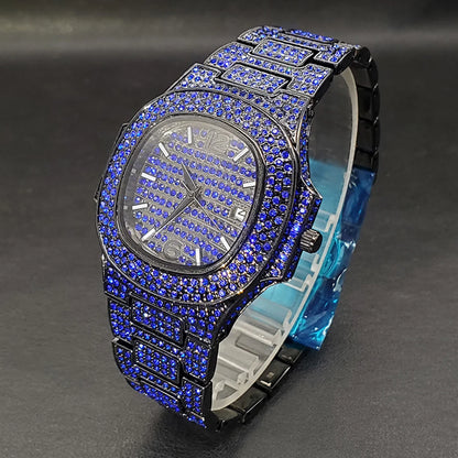Bust Down Pink Cushion Case Watch with Date Window - Different Drips
