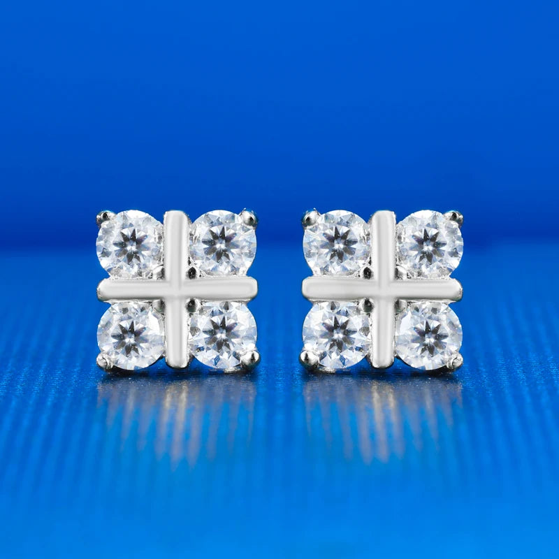 S925 Moissanite Diamond Four-Stone Cross Stud Earrings - Different Drips
