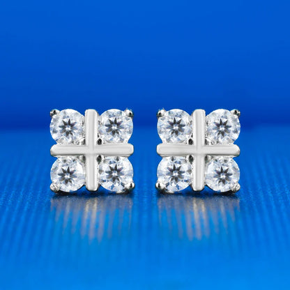 S925 Moissanite Diamond Four-Stone Cross Stud Earrings - Different Drips