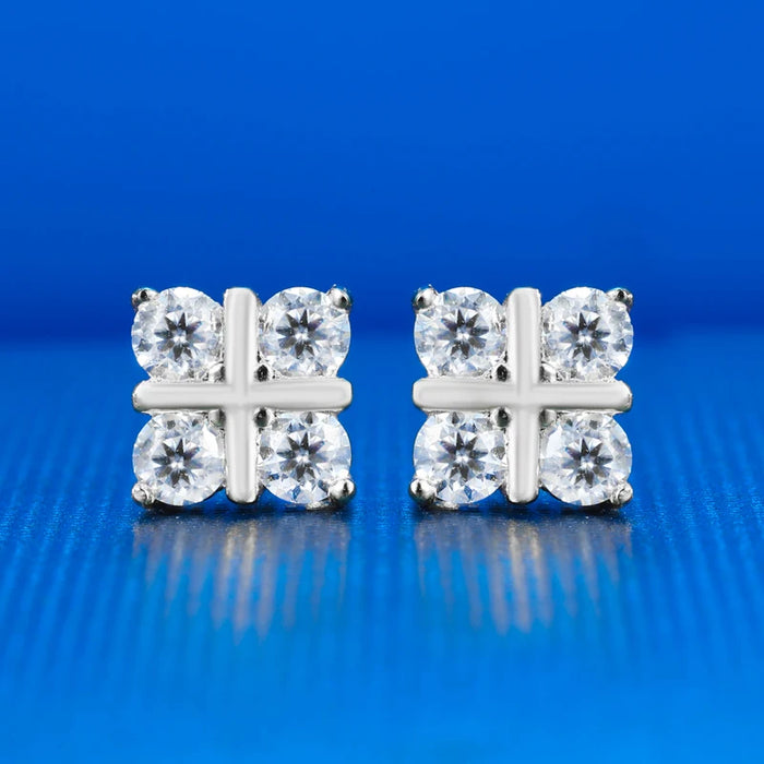 S925 Moissanite Diamond Four-Stone Cross Stud Earrings - Different Drips