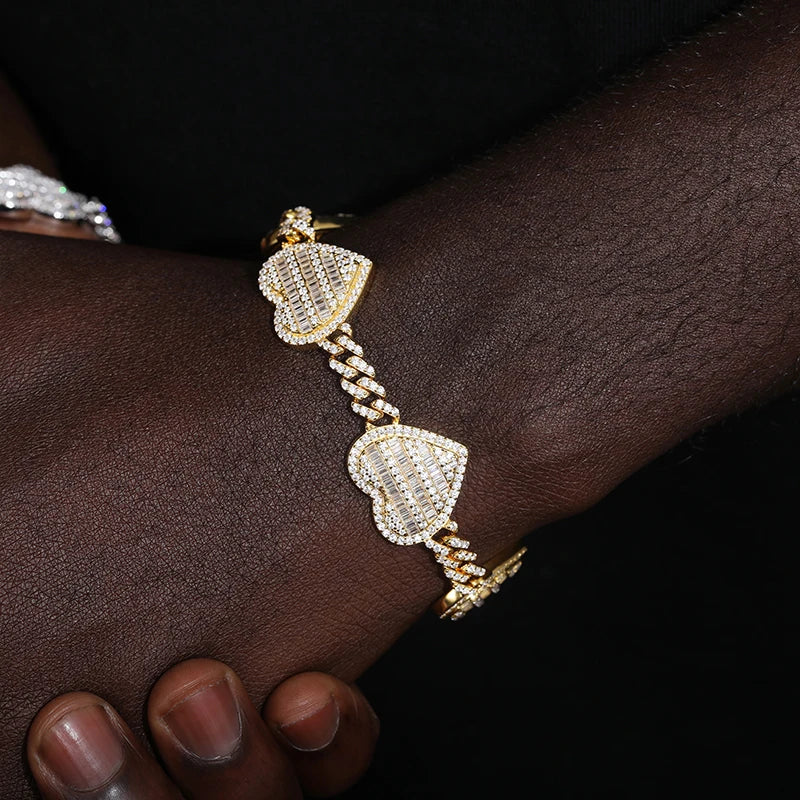 S925 Moissanite Heart Cuban Link Bracelet - Different Drips