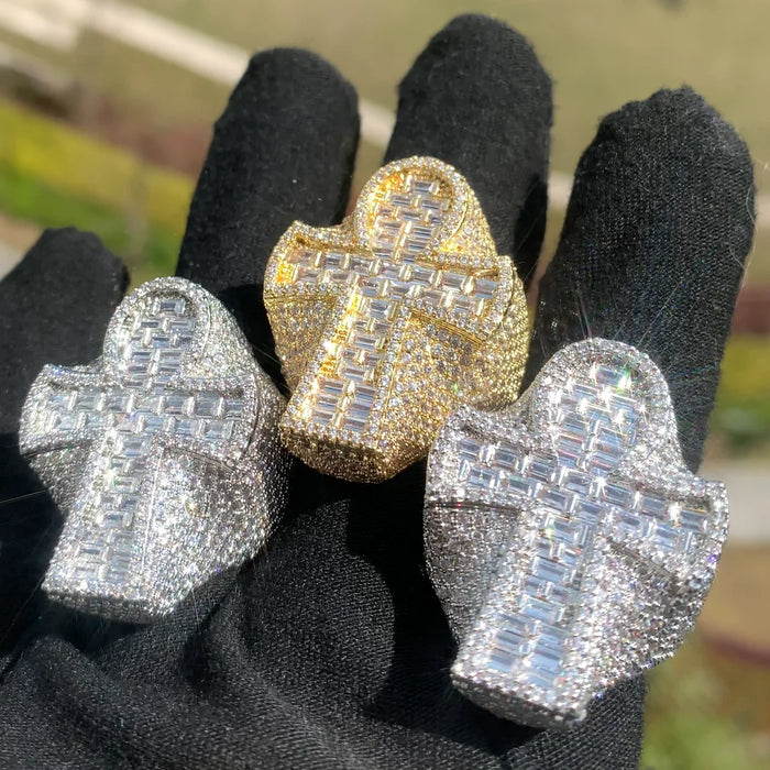 Wide Baguette Cross Ring - Different Drips