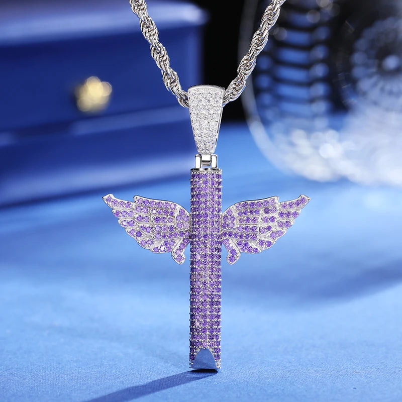 S925 Purple Winged Whistle Pendant - Different Drips