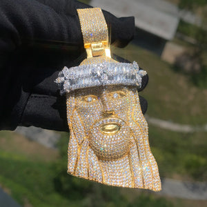 Baguette Crown Of Clovers Jesus Head Pendant - Different Drips