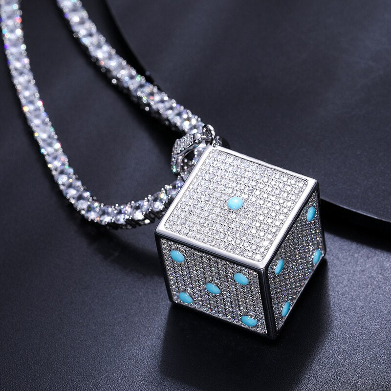 S925 Moissanite Glow In The Dark Dice Pendant - Different Drips