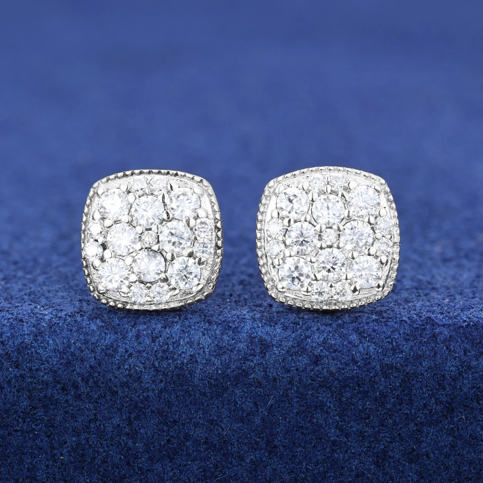 10K White Gold Cluster Moissanite Diamond Earrings - Different Drips