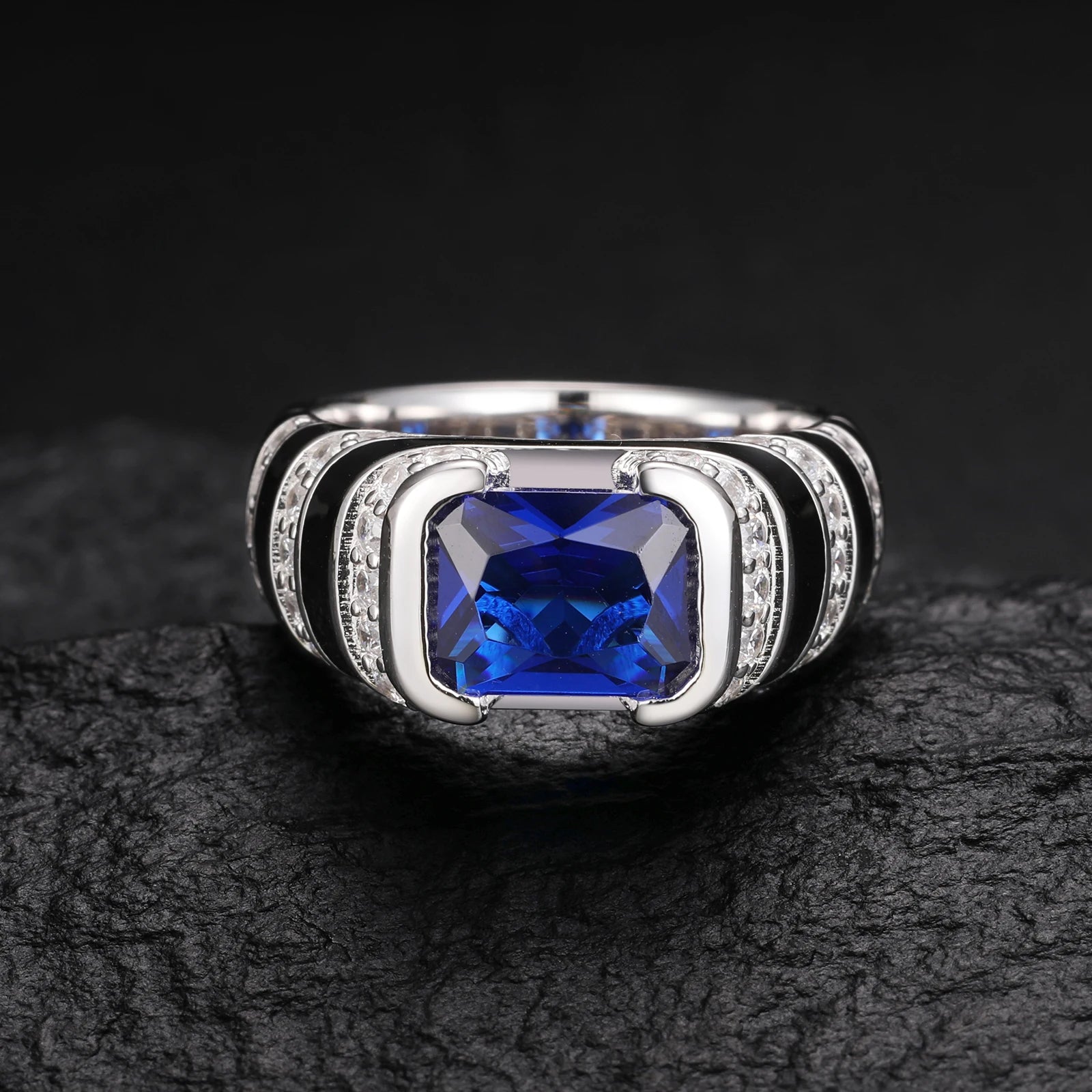 S925 Moissanite Blue Emerald Cut Ring - Different Drips