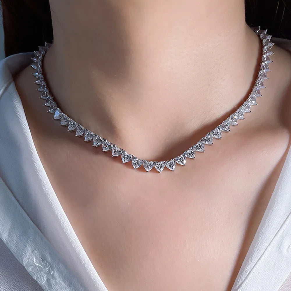 6mm Women's Curved Diamond Heart Tennis Necklace - Different Drips