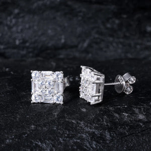 S925 Moissanite Diamond Square Clustered Earrings - Different Drips