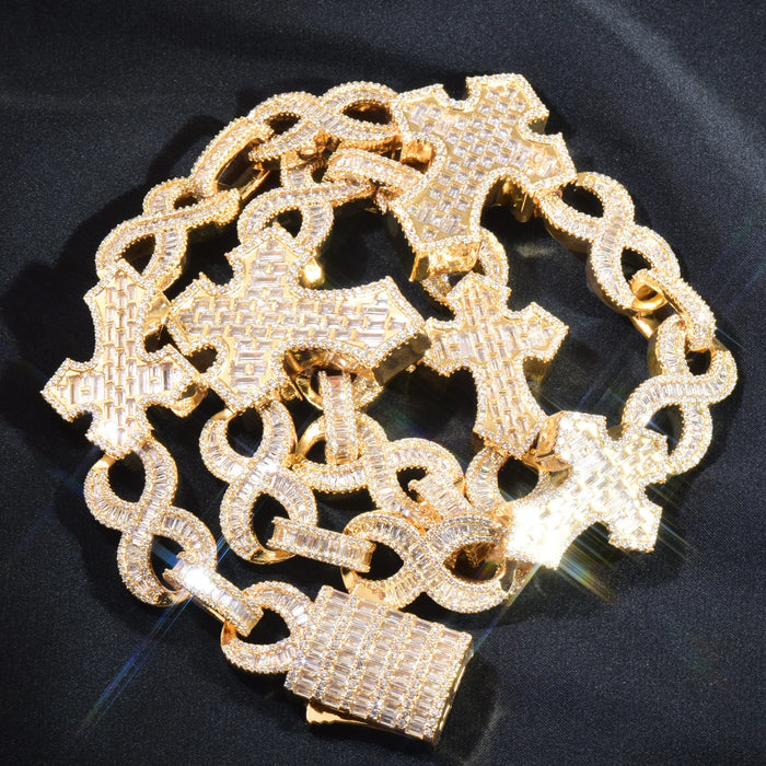 15mm Baguette Cross Stationed Infinity Link Chain - Different Drips