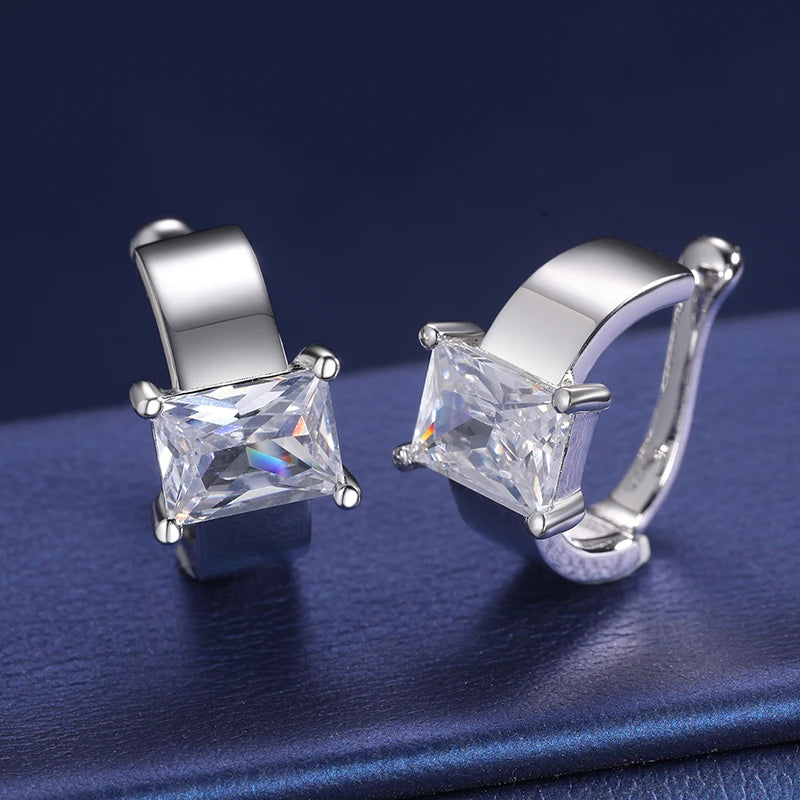 S925 Moissanite Square Diamond Cut Huggie Earrings - Different Drips