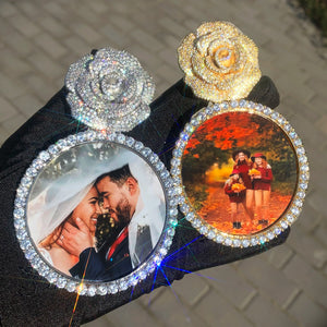 Rose Bail Large Round Custom Photo Pendant - Different Drips