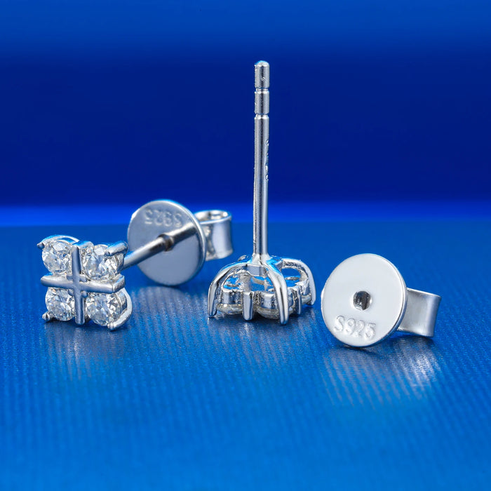 S925 Moissanite Diamond Four-Stone Cross Stud Earrings - Different Drips