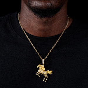 925 Sterling Silver Iced Out Moissanite War Horse Pendant - Different Drips