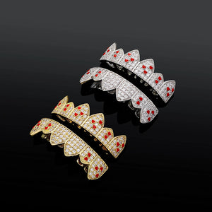 Iced Out Red Heart Enamel Grillz - Different Drips