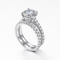 Thumbnail for Women's S925 Moissanite Large Solitaire Halo Split Ring - Different Drips