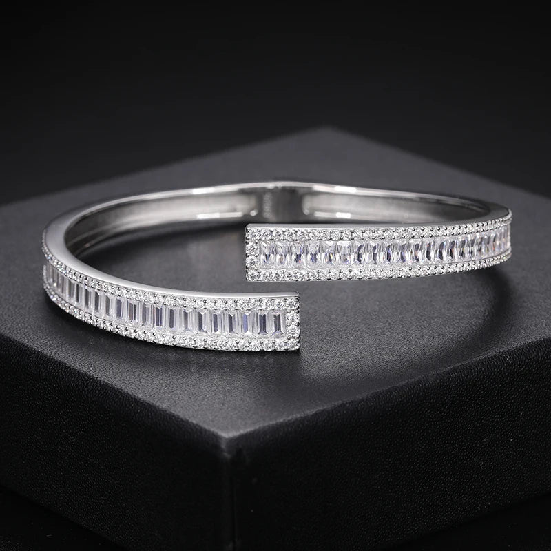 S925 Moissanite Baguette Bangle Bracelet - Different Drips