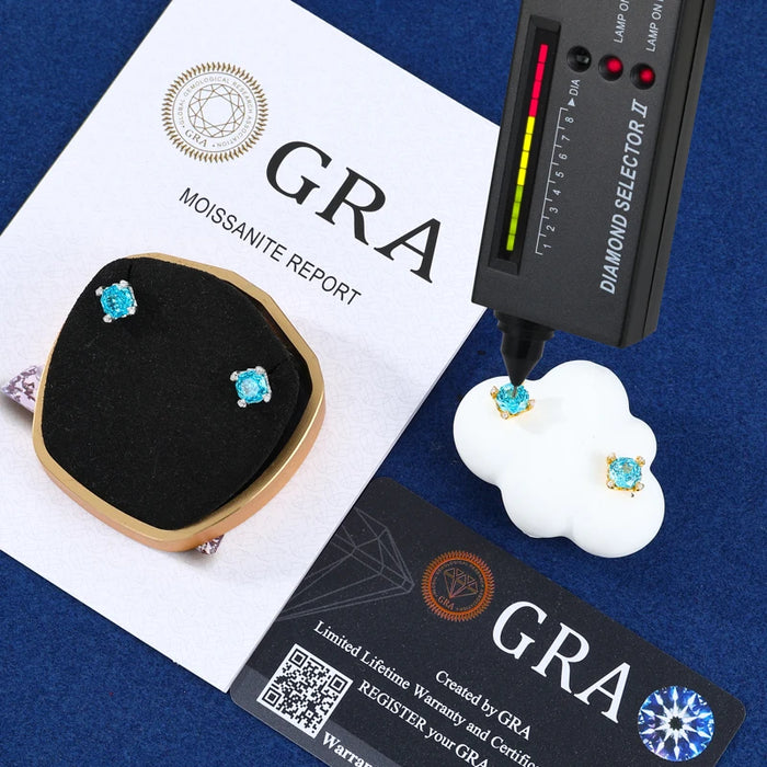 Moissanite Ice-Blue Round Stud Earrings - Different Drips