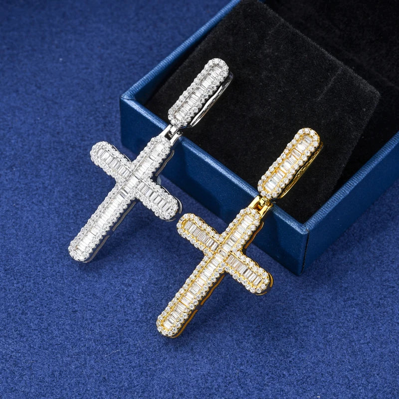 S925 Moissanite Small Baguette Cross Pendant - Different Drips