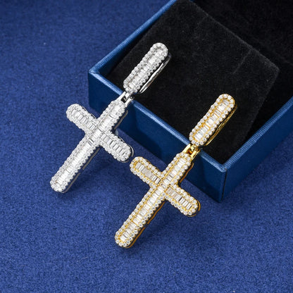 S925 Moissanite Small Baguette Cross Pendant - Different Drips