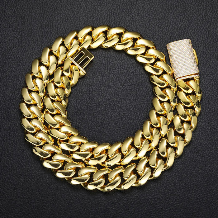 8-22mm Solid 18k Miami Cuban Link Chain w/Iced Clasp - Different Drips