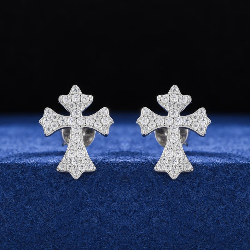 S925 Moissanite Diamond Flared Cross Earrings - Different Drips