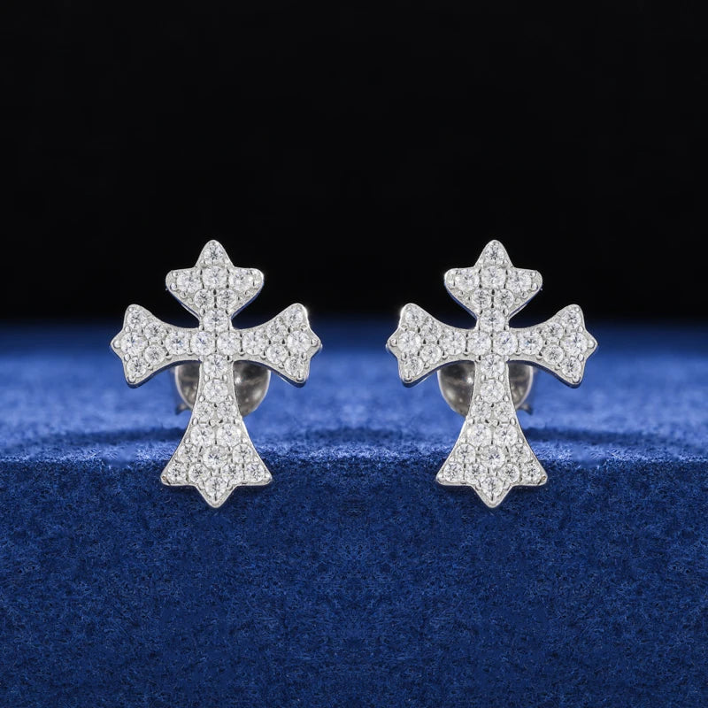 S925 Moissanite Diamond Flared Cross Earrings - Different Drips