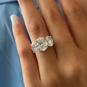 Women's S925 Triple Oval Cut Moissanite Diamond Ring - Different Drips