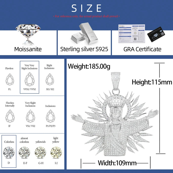 S925 Moissanite Diamond Crowned Jesus Radiance Pendant - Different Drips