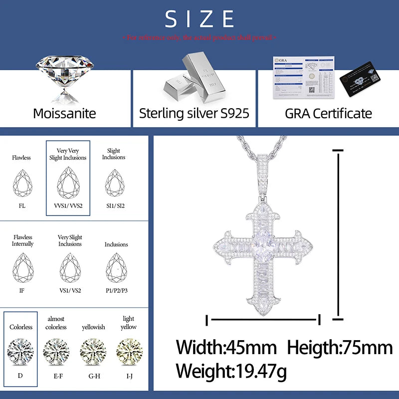 S925 Moissanite Diamond Royal Cross Pendant - Different Drips