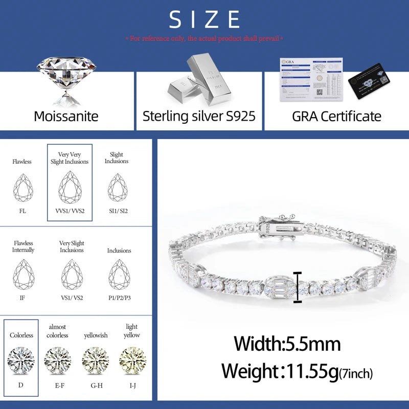 S925 Moissanite Baguette Accented Tennis Bracelet - Different Drips